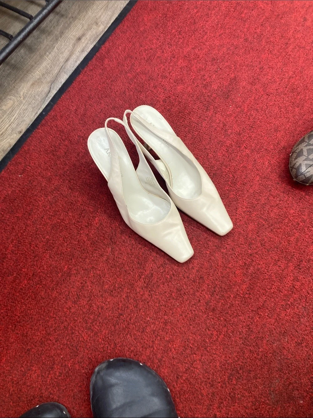 Anne Klein Cream Pointed-Toe Slingback Pumps